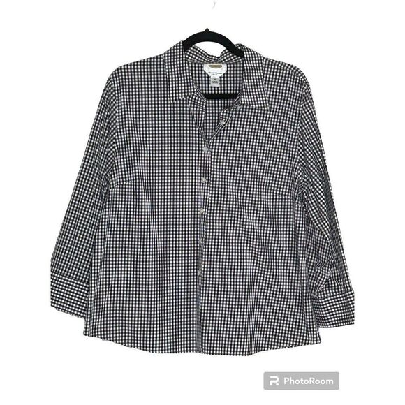 TALBOTS Button Up Plaid Black and White Shirt Size 18 Office Casual - Picture 1 of 3